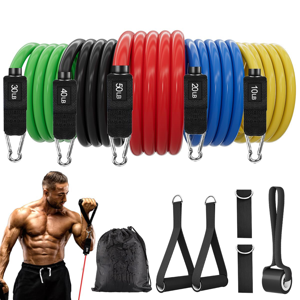 Resistance Bands , Work Out Exercise Bands with 11pcs, Strength Training.