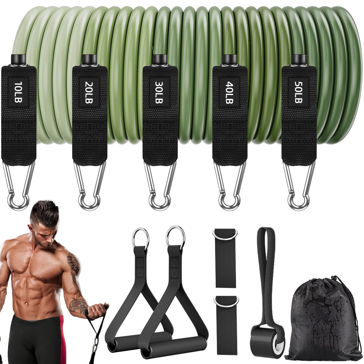 Resistance Bands , Work Out Exercise Bands with 11pcs, Strength Training.