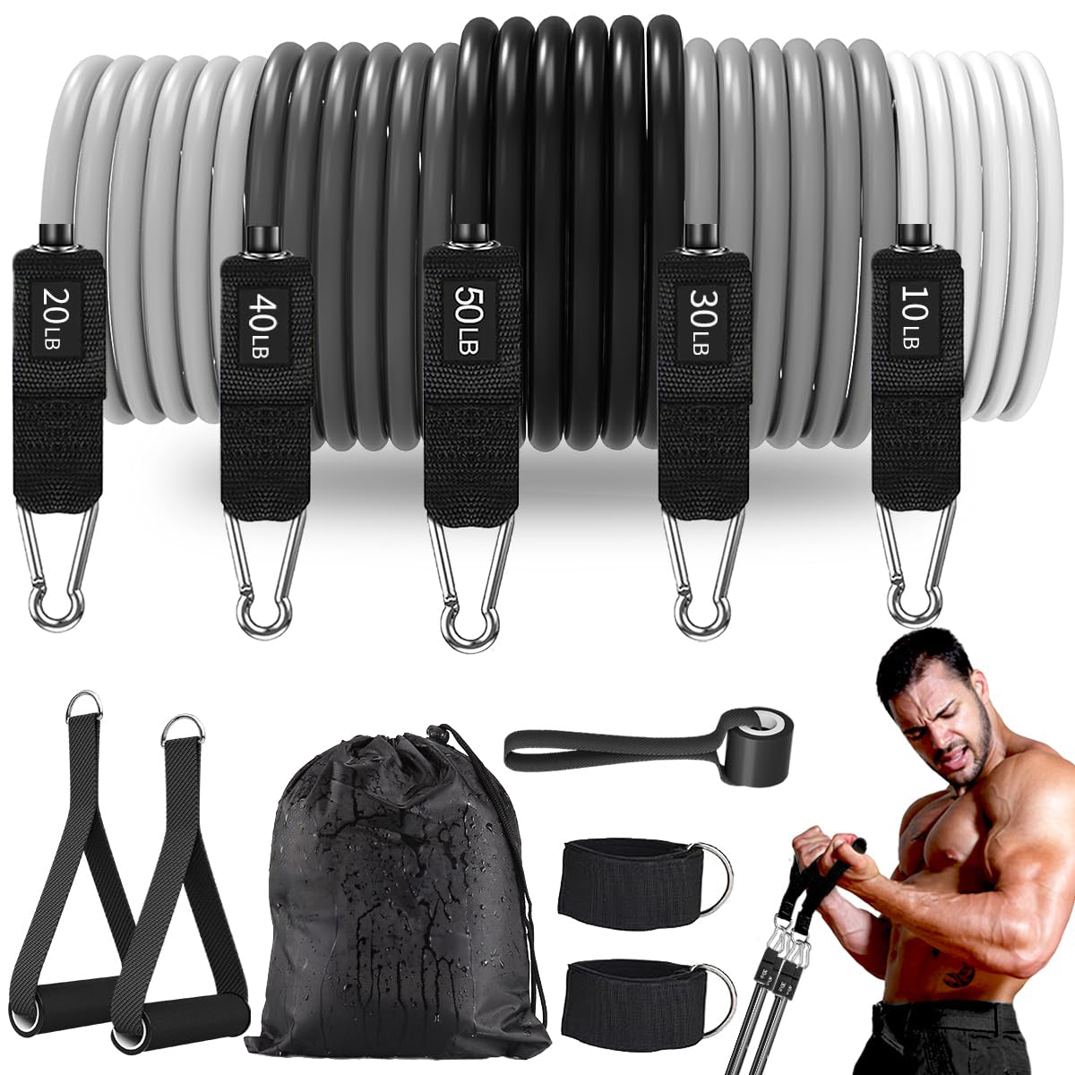 Resistance Bands , Work Out Exercise Bands with 11pcs, Strength Training.