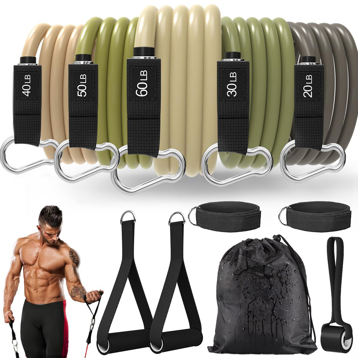 Resistance Bands , Work Out Exercise Bands with 11pcs, Strength Training.