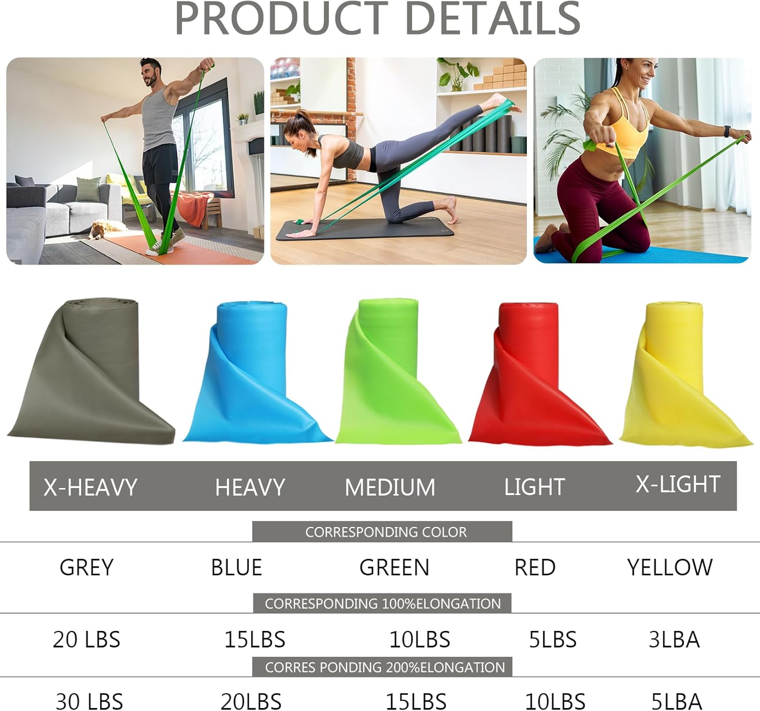 Resistance Bands 3 Set, Elastic Bands for Home Exercise, Physical Therapy Bands for Stretch,.