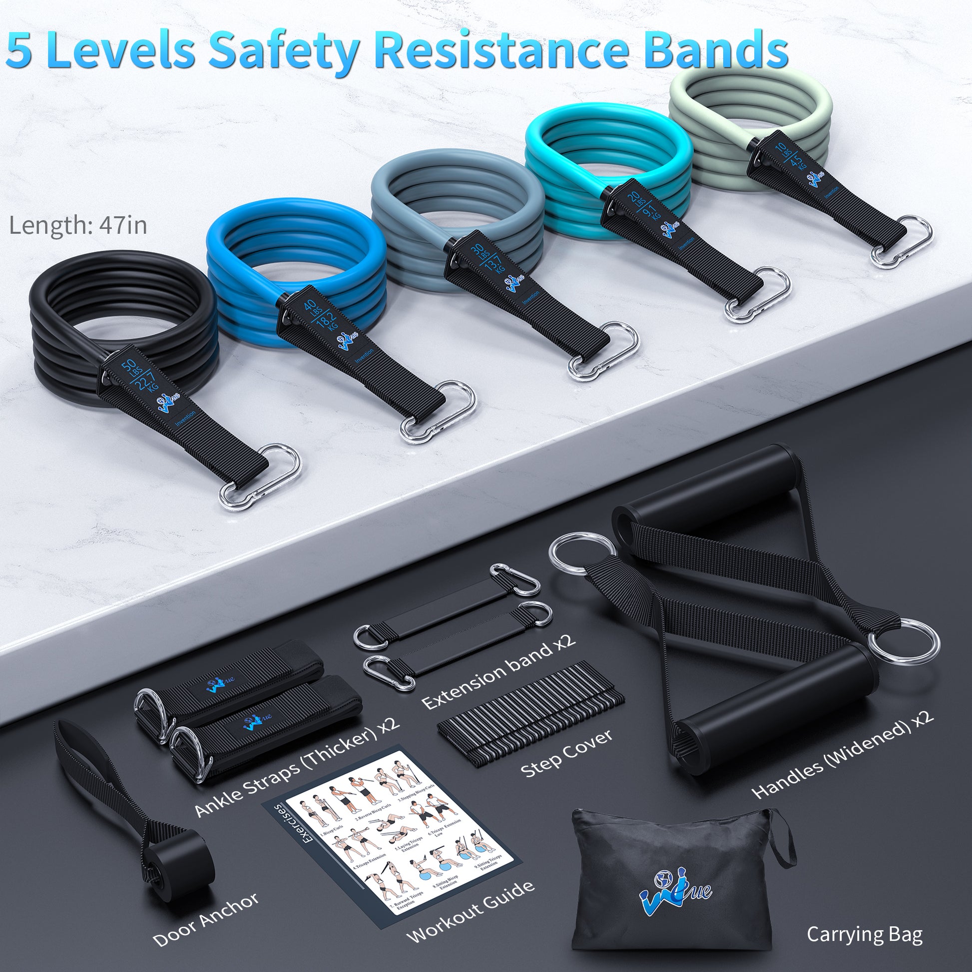 Anti-breakage safety resistance bands 14-piece set.